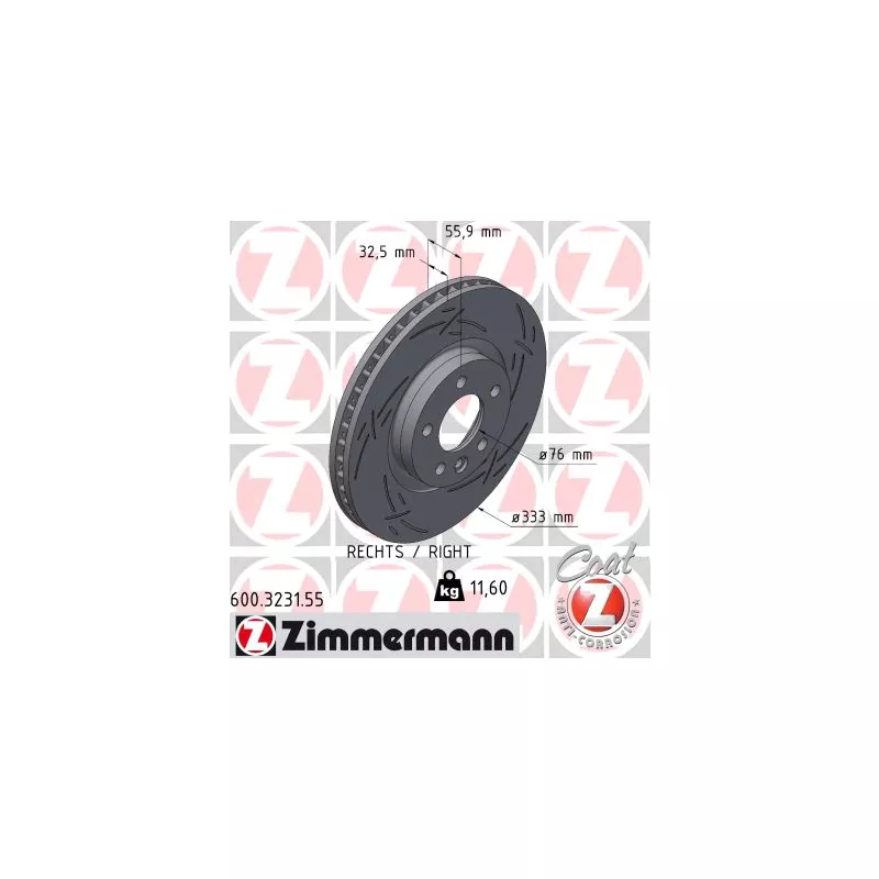 Disque de frein arrière droit ZIMMERMANN 600.3231.55