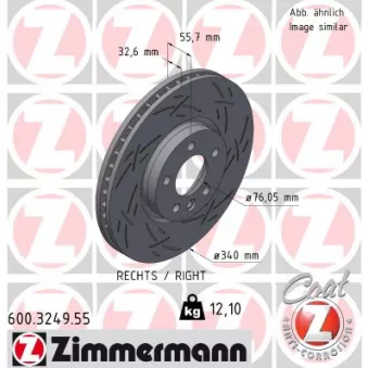 Disque de frein arrière droit ZIMMERMANN 600.3249.55