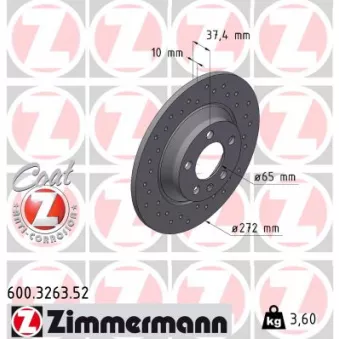 Jeu de 2 disques de frein arrière ZIMMERMANN 600.3263.52