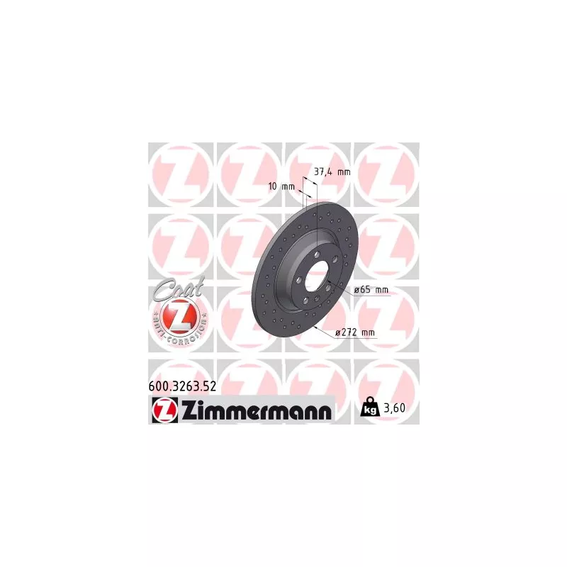 Jeu de 2 disques de frein arrière ZIMMERMANN 600.3263.52