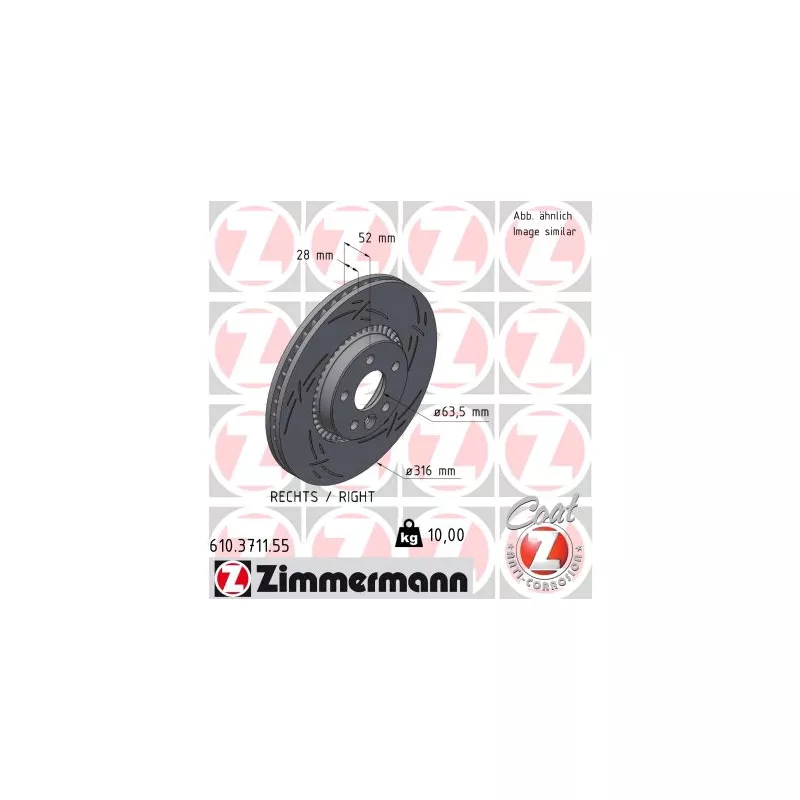 Disque de frein arrière droit ZIMMERMANN 610.3711.55