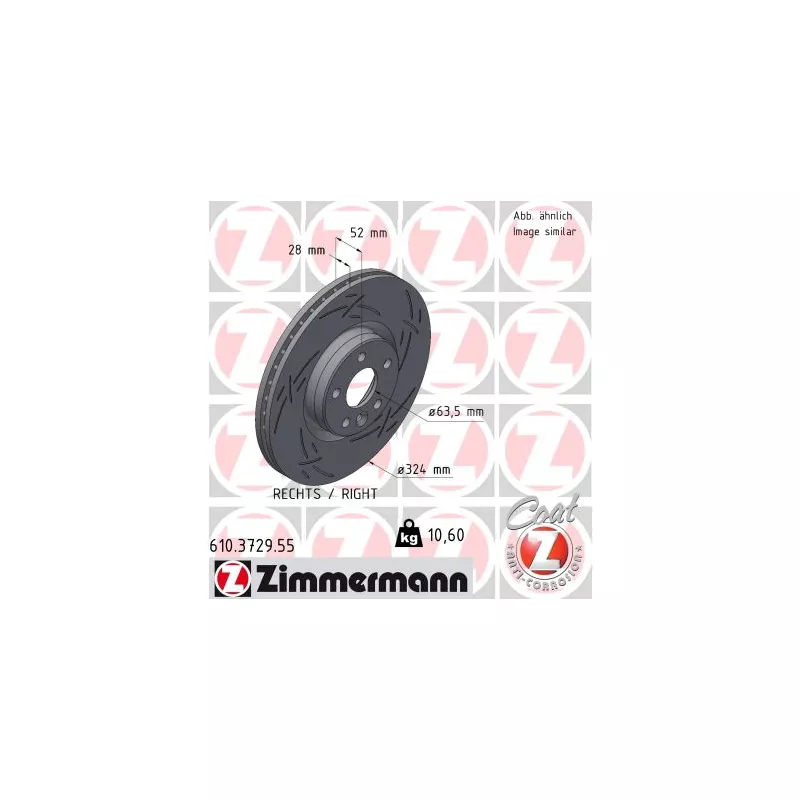 Disque de frein arrière droit ZIMMERMANN 610.3729.55