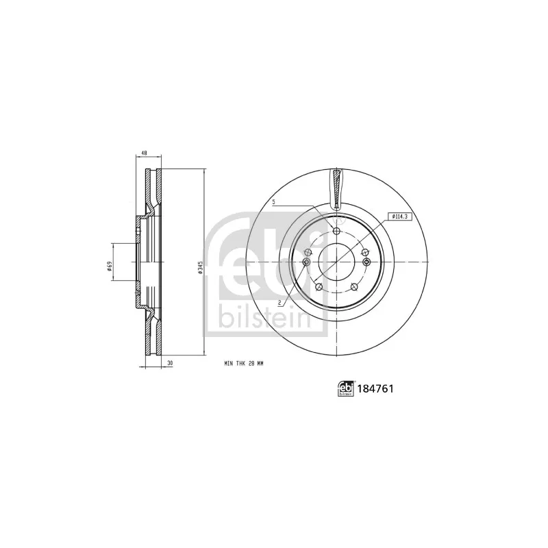 Jeu de 2 disques de frein avant FEBI BILSTEIN 184761