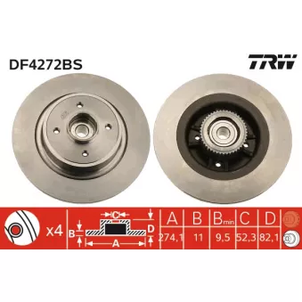 Jeu de 2 disques de frein arrière TRW DF4272BS