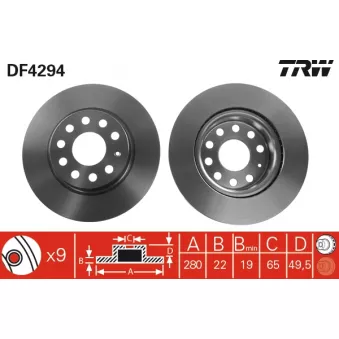 Jeu de 2 disques de frein avant TRW DF4294