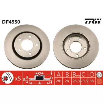 Jeu de 2 disques de frein avant TRW DF4550