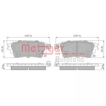 Jeu de 4 plaquettes de frein arrière METZGER 1170913