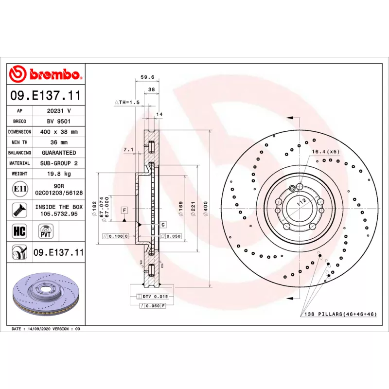 Jeu de 2 disques de frein avant BREMBO 09.E137.11