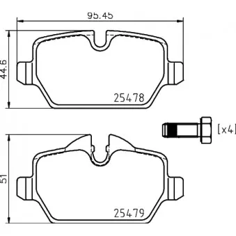 Jeu de 4 plaquettes de frein arrière HELLA PAGID 8DB 355 020-111