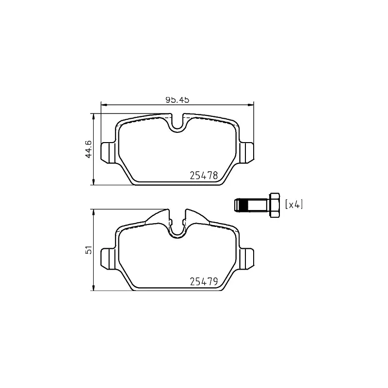 Jeu de 4 plaquettes de frein arrière HELLA PAGID 8DB 355 020-111