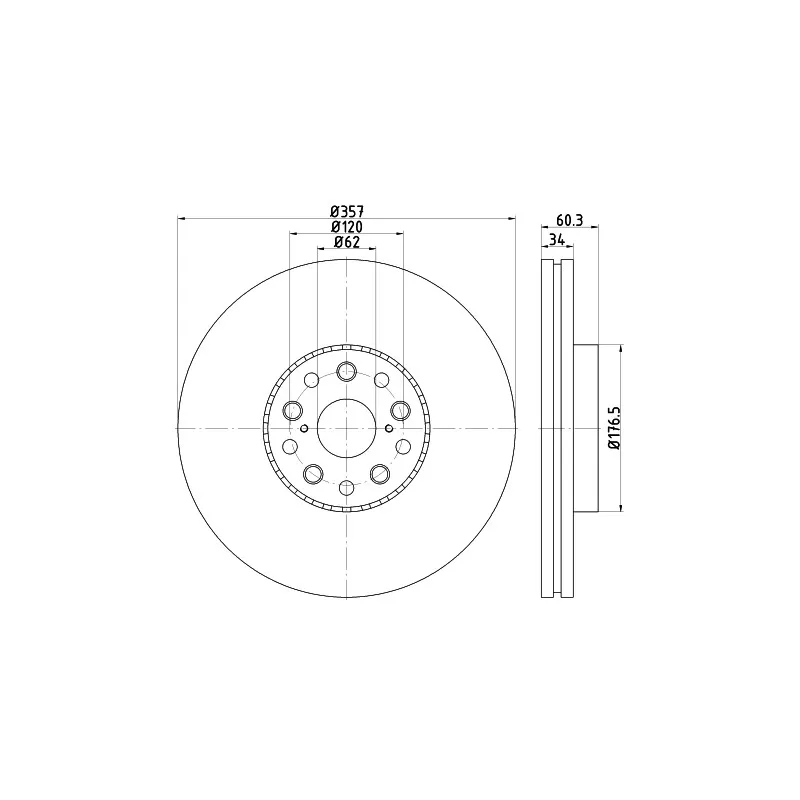Disque de frein avant gauche HELLA PAGID 8DD 355 116-911