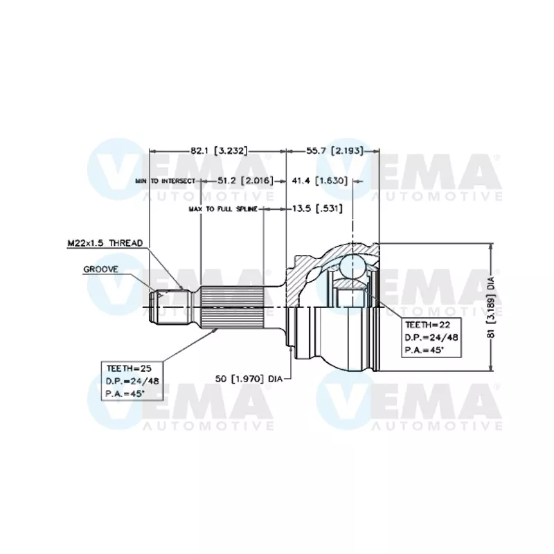 Embout de cardan avant (kit de réparation) VEMA 18400
