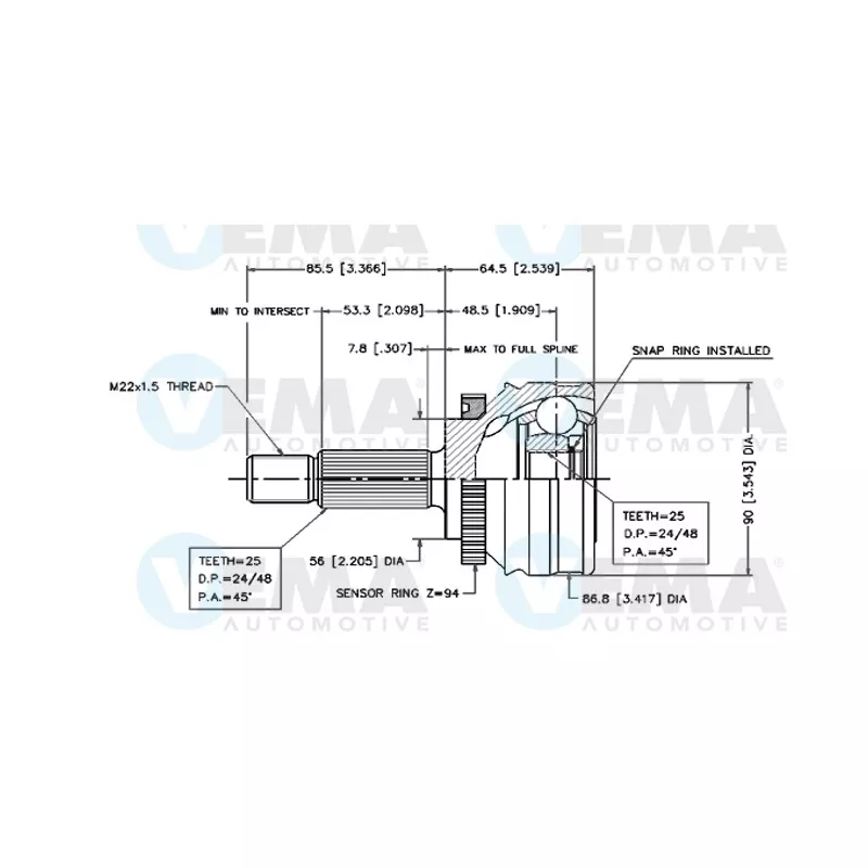 Embout de cardan avant (kit de réparation) VEMA 18413