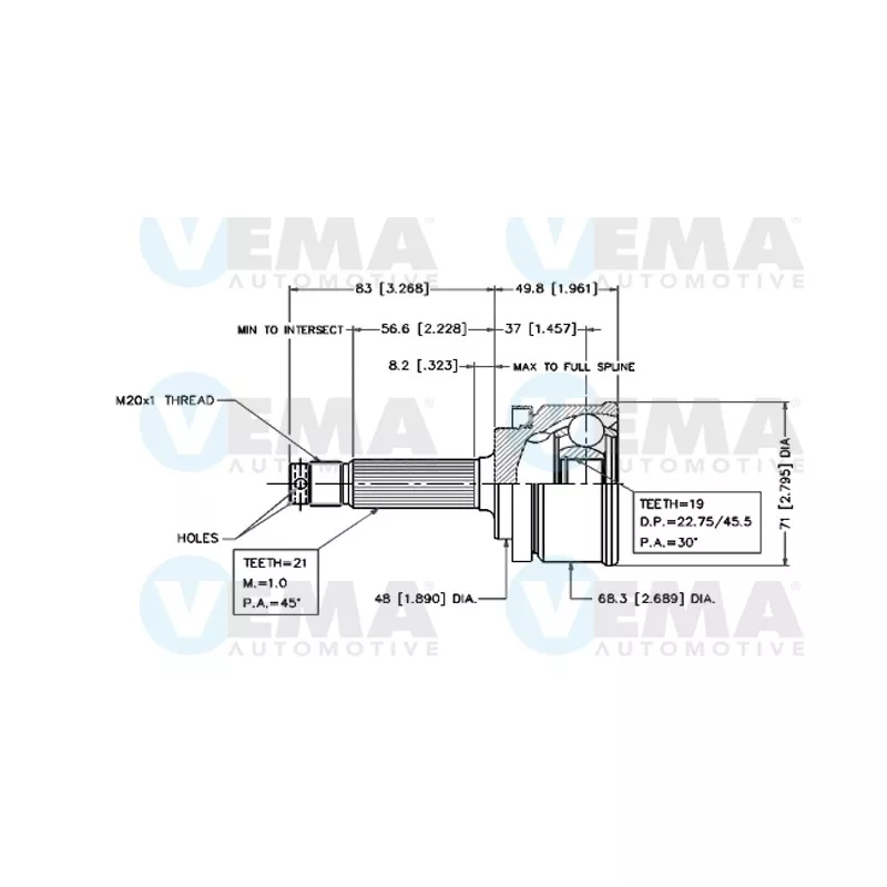 Embout de cardan avant (kit de réparation) VEMA 18529