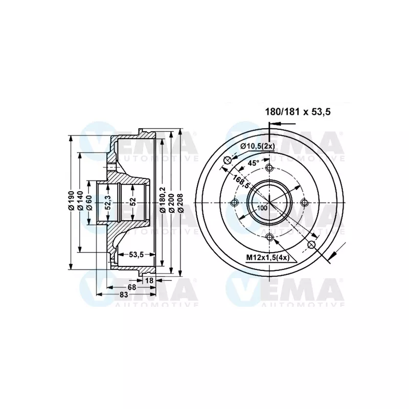 Tambour de frein VEMA 801311