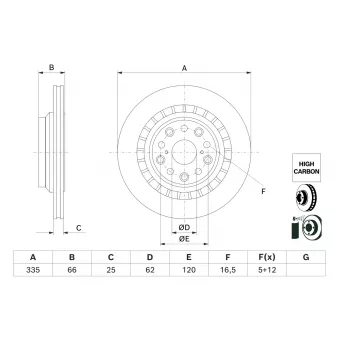 Disque de frein arrière gauche BOSCH 0 986 479 H65