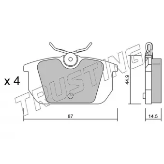 Jeu de 4 plaquettes de frein arrière TRUSTING 066.0