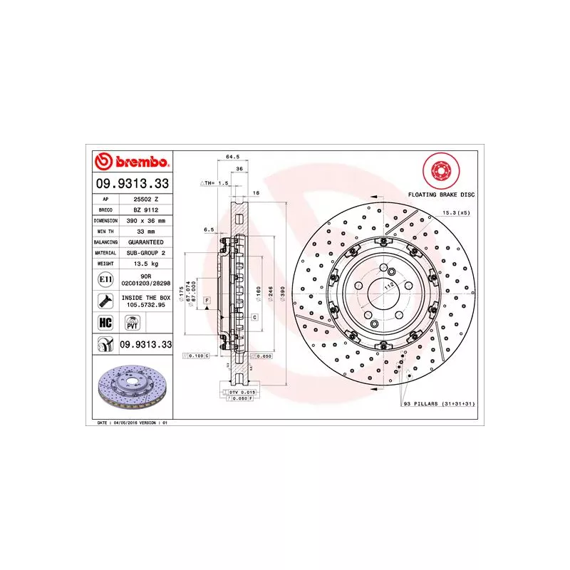 Jeu de 2 disques de frein avant AP 25502 Z