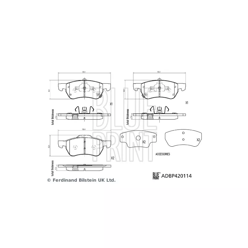 Jeu de 4 plaquettes de frein avant BLUE PRINT ADBP420114