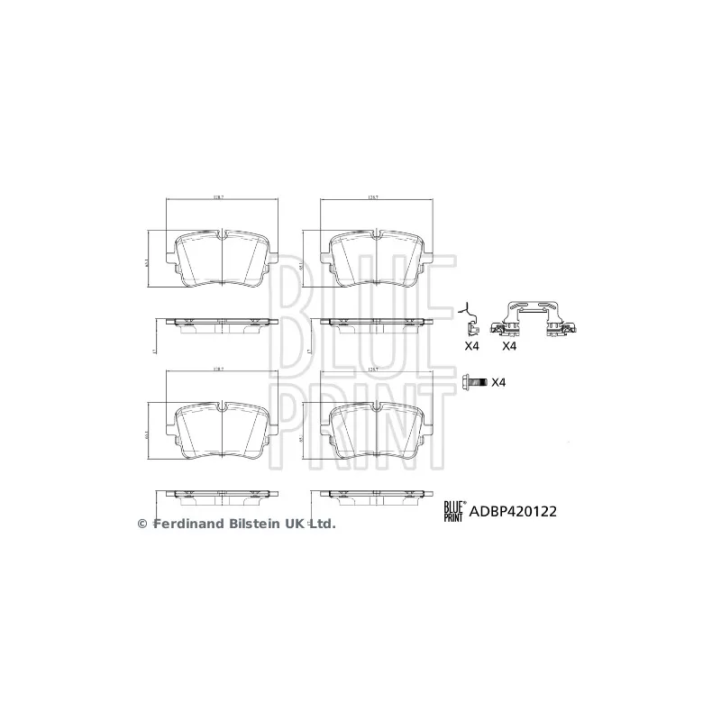 Jeu de 4 plaquettes de frein arrière BLUE PRINT ADBP420122