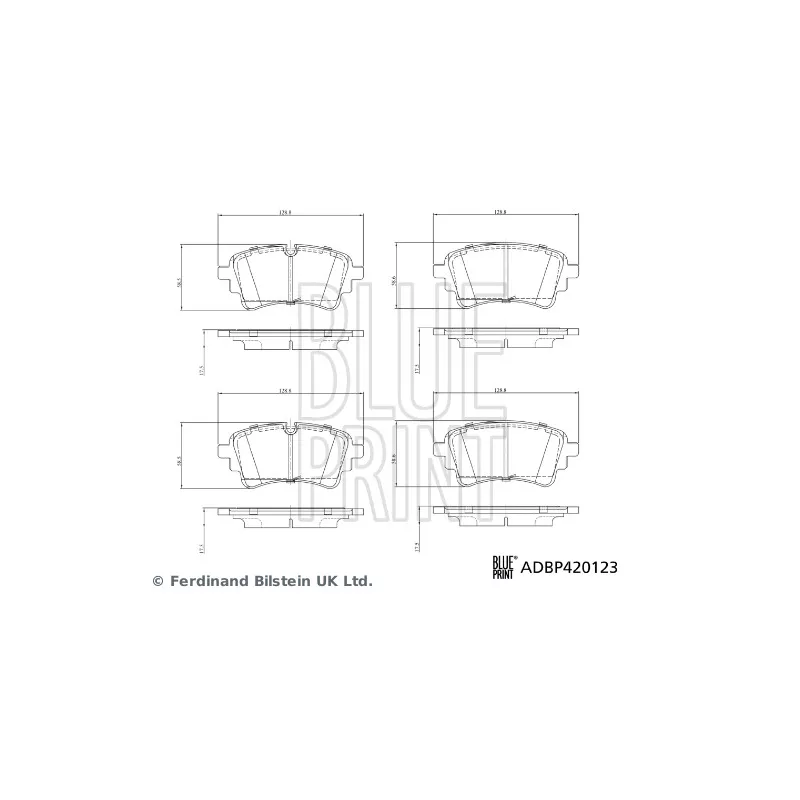 Jeu de 4 plaquettes de frein arrière BLUE PRINT ADBP420123