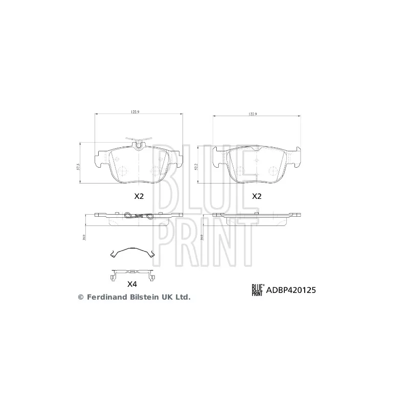 Jeu de 4 plaquettes de frein arrière BLUE PRINT ADBP420125