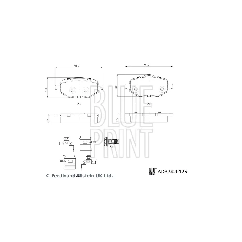 Jeu de 4 plaquettes de frein arrière BLUE PRINT ADBP420126