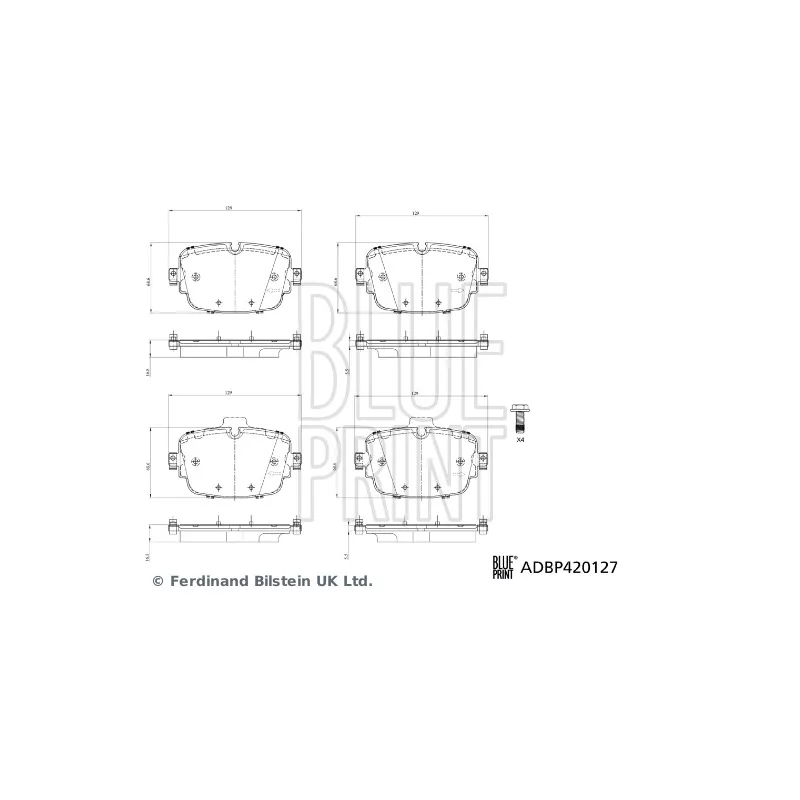 Jeu de 4 plaquettes de frein arrière BLUE PRINT ADBP420127