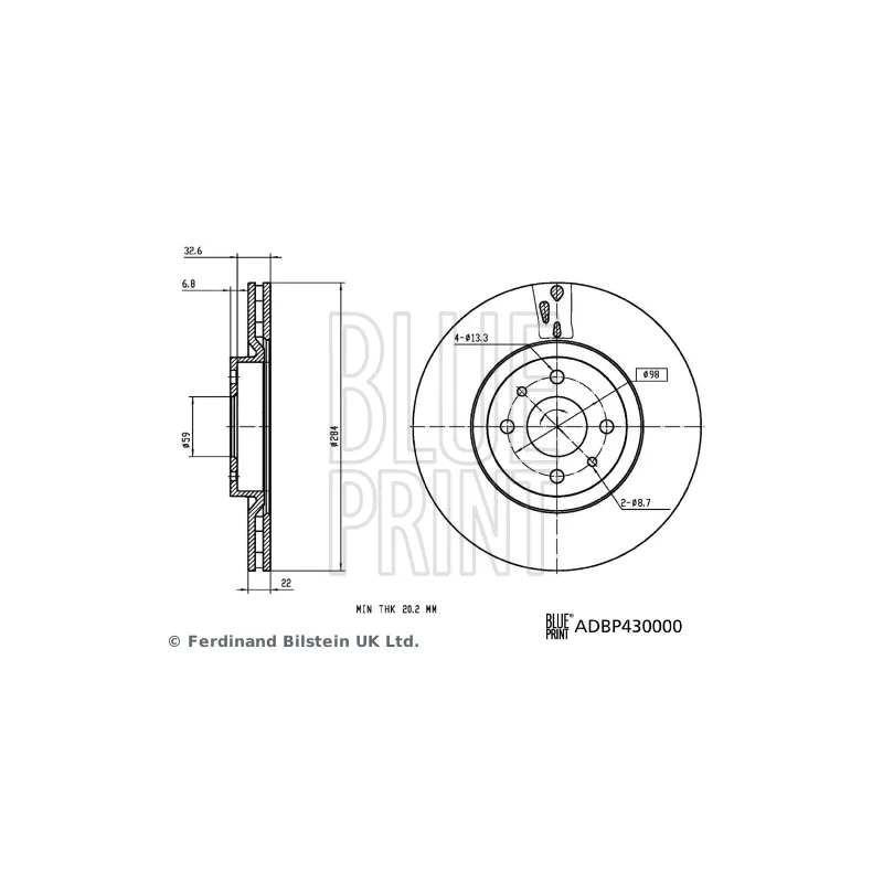 Jeu de 2 disques de frein avant BLUE PRINT ADBP430000