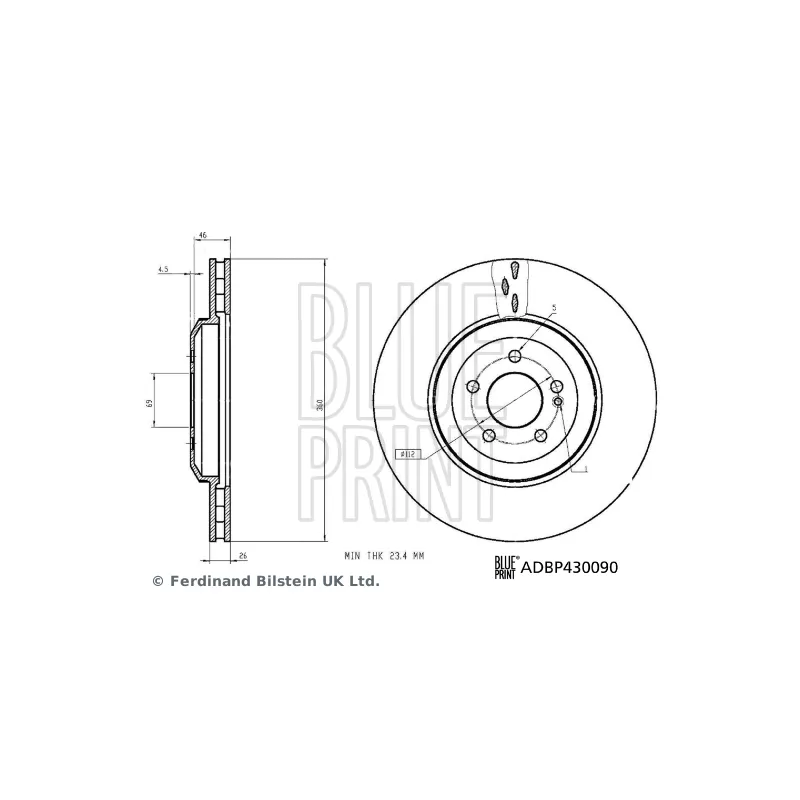 Jeu de 2 disques de frein arrière BLUE PRINT ADBP430090