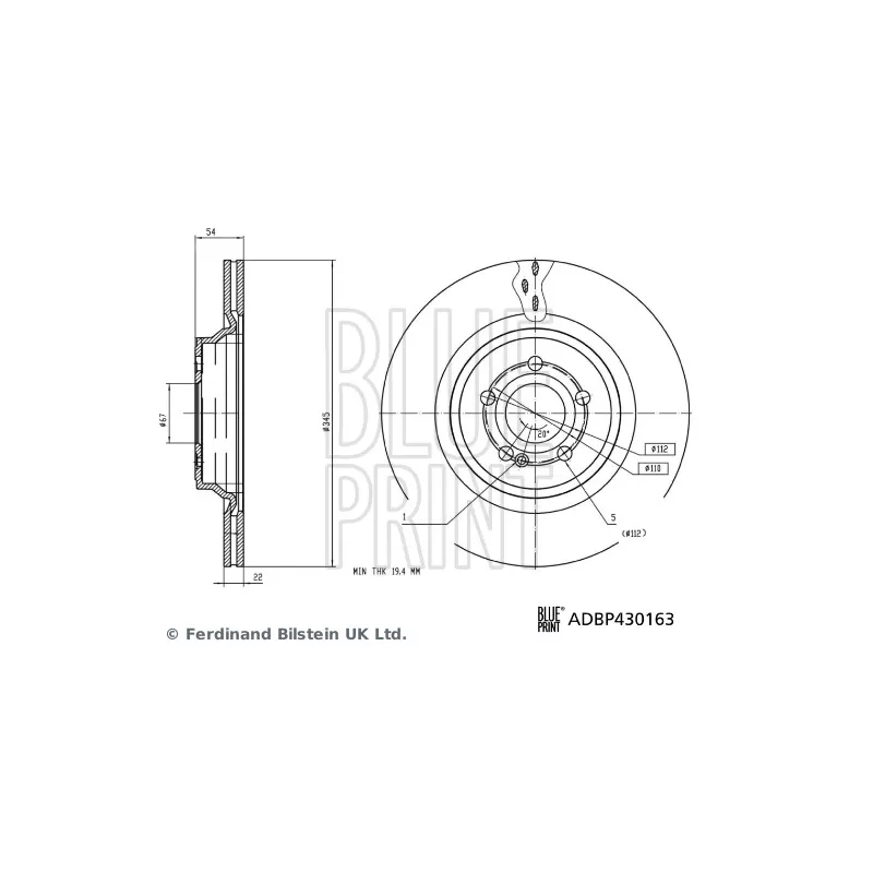 Jeu de 2 disques de frein arrière BLUE PRINT ADBP430163