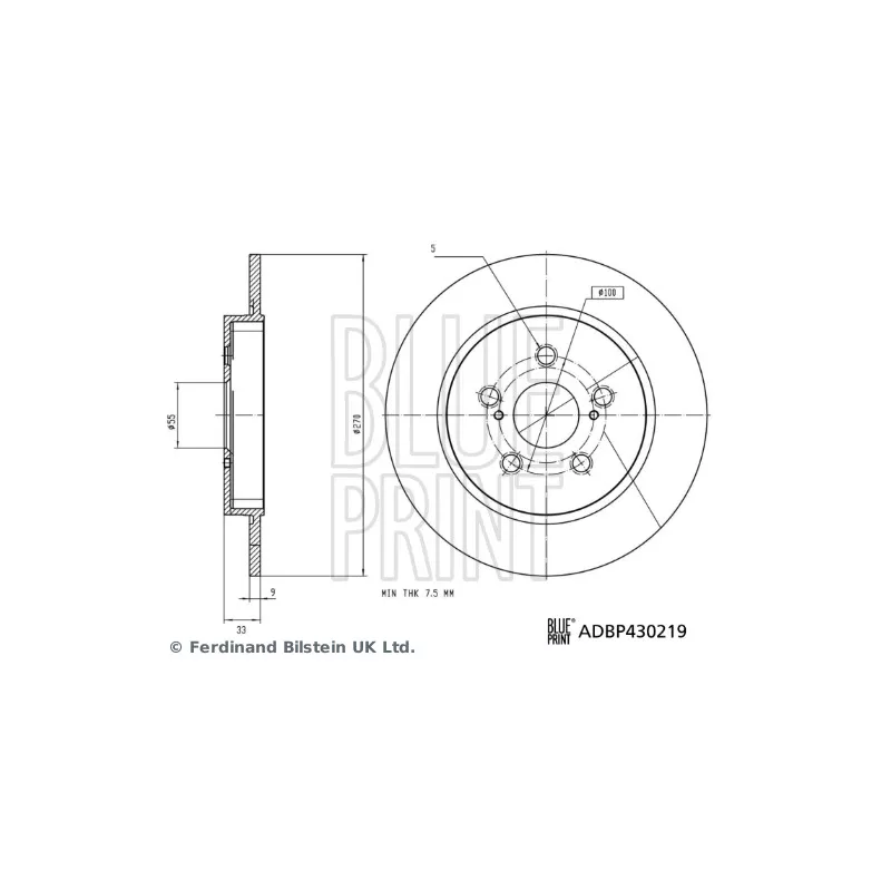 Jeu de 2 disques de frein arrière BLUE PRINT ADBP430219