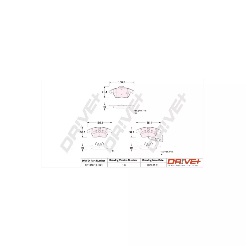 Jeu de 4 plaquettes de frein avant Dr!ve+ DP1010.10.1221