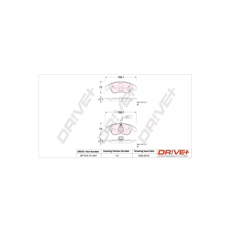 Jeu de 4 plaquettes de frein avant Dr!ve+ DP1010.10.1247