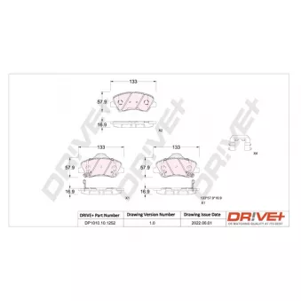 Jeu de 4 plaquettes de frein avant Dr!ve+ DP1010.10.1252