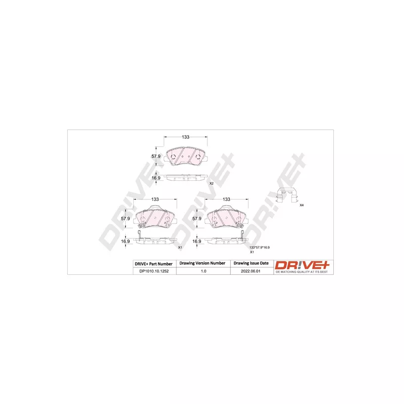 Jeu de 4 plaquettes de frein avant Dr!ve+ DP1010.10.1252