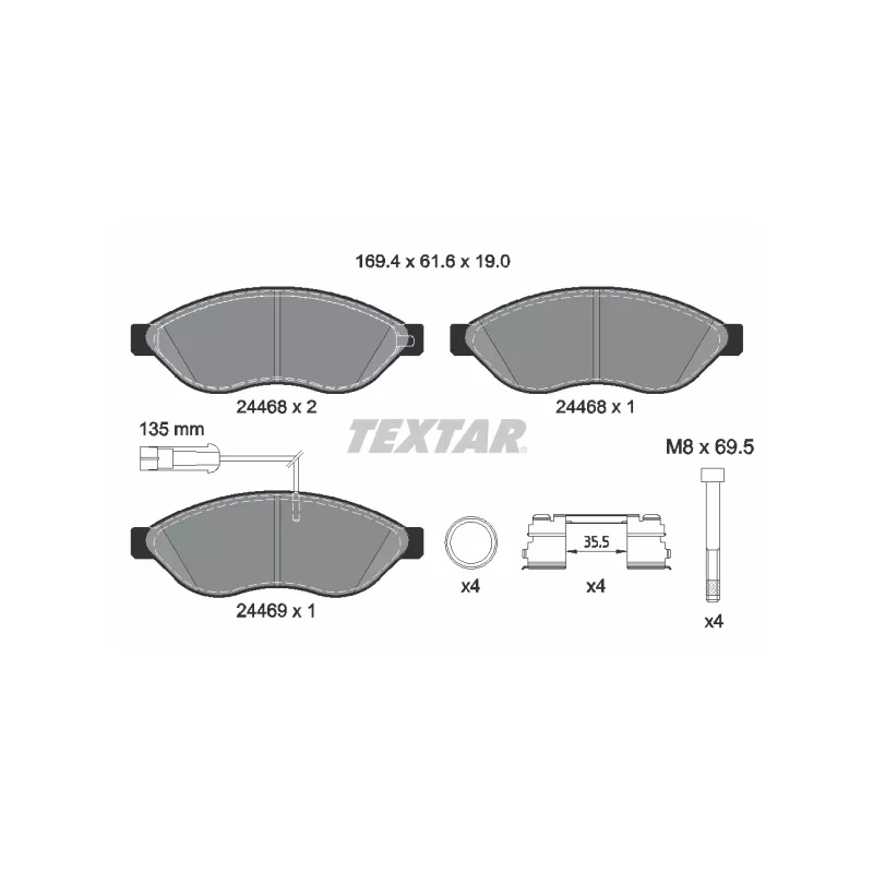 Jeu de 4 plaquettes de frein avant TEXTAR 2446807