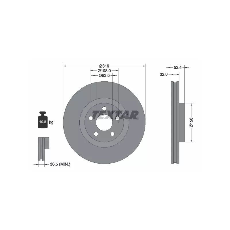 Jeu de 2 disques de frein avant TEXTAR 92293605