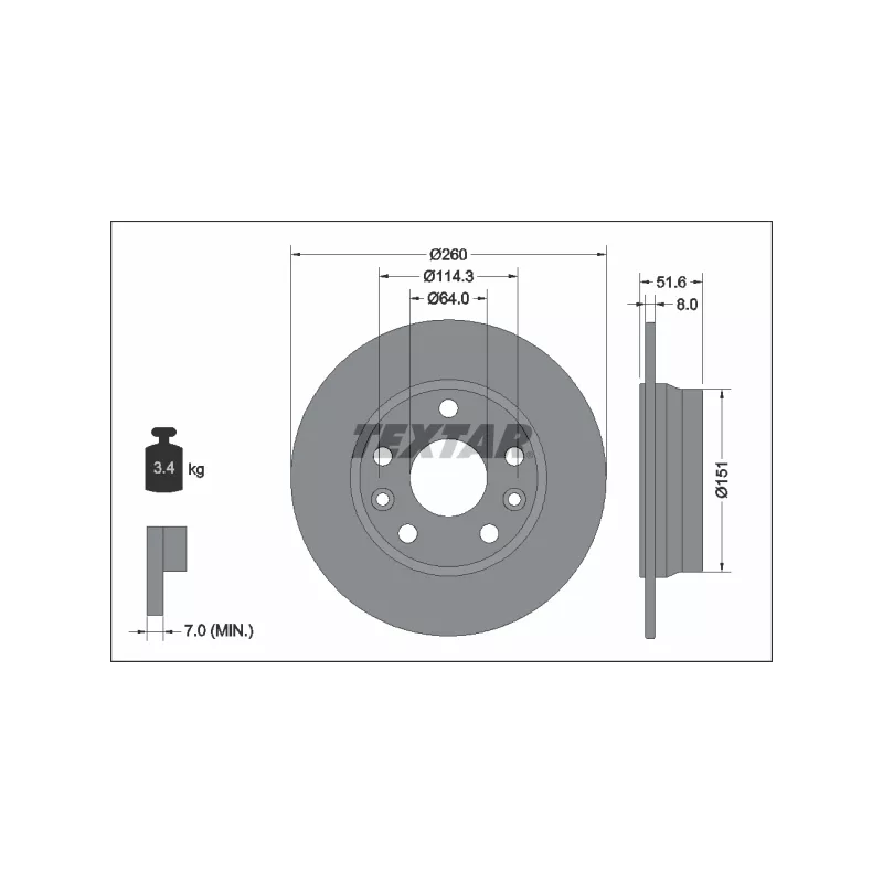 Jeu de 2 disques de frein arrière TEXTAR 92337703