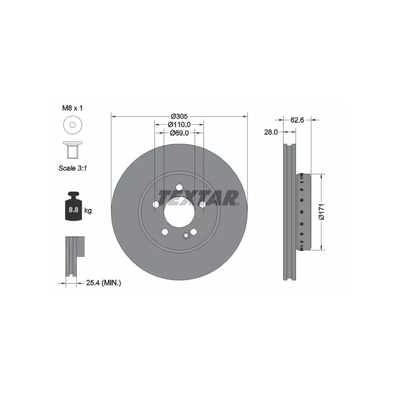 Jeu de 2 disques de frein avant TEXTAR 92343625