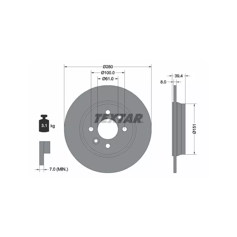 Jeu de 2 disques de frein arrière TEXTAR 92347603