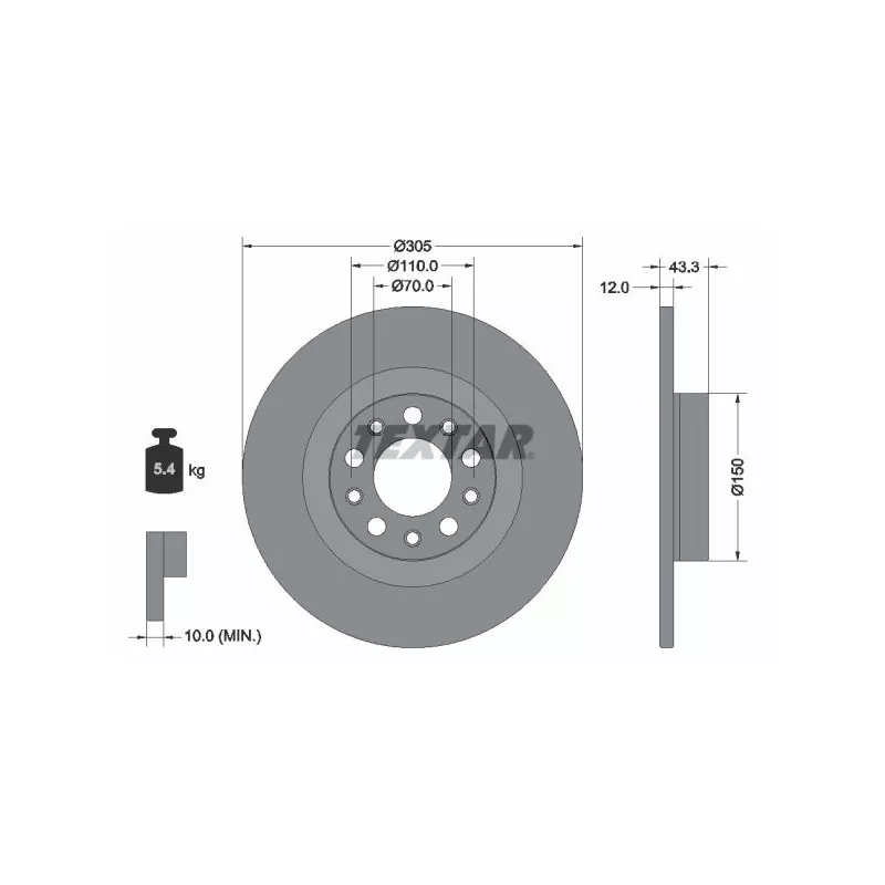 Jeu de 2 disques de frein arrière TEXTAR 92351003
