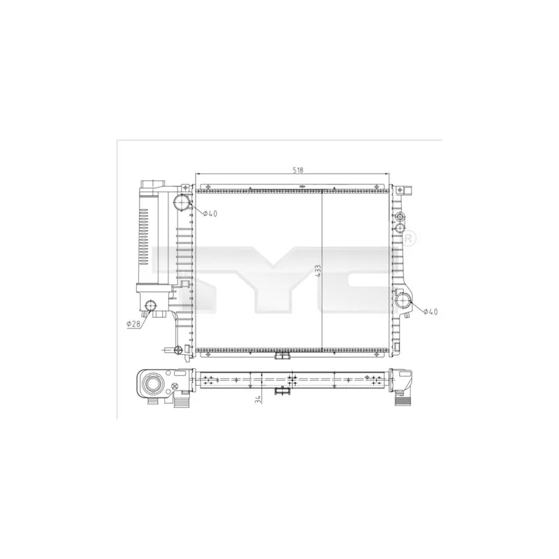 Radiateur, refroidissement du moteur TYC 703-0010-R