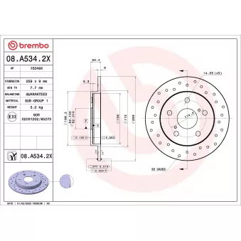 Jeu de 2 disques de frein arrière BREMBO 08.A534.2X