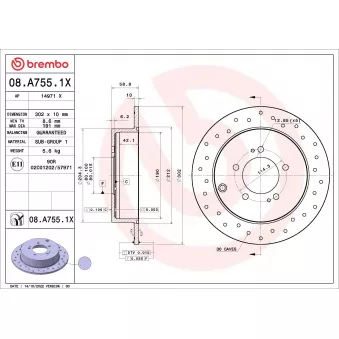 Jeu de 2 disques de frein arrière BREMBO 08.A755.1X
