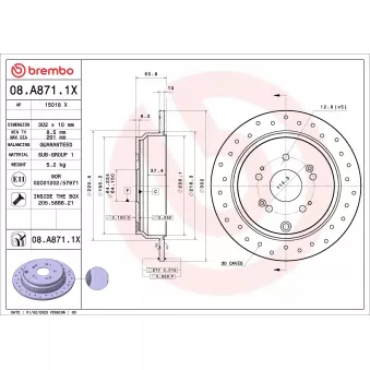 Jeu de 2 disques de frein arrière BREMBO 08.A871.1X