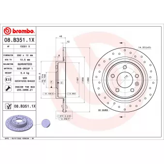 Jeu de 2 disques de frein arrière BREMBO 08.B351.1X