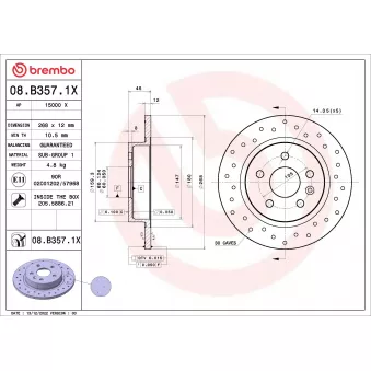 Jeu de 2 disques de frein arrière BREMBO 08.B357.1X