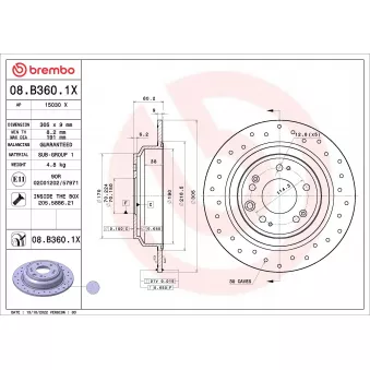 Jeu de 2 disques de frein arrière BREMBO 08.B360.1X