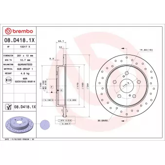 Jeu de 2 disques de frein arrière BREMBO 08.D418.1X